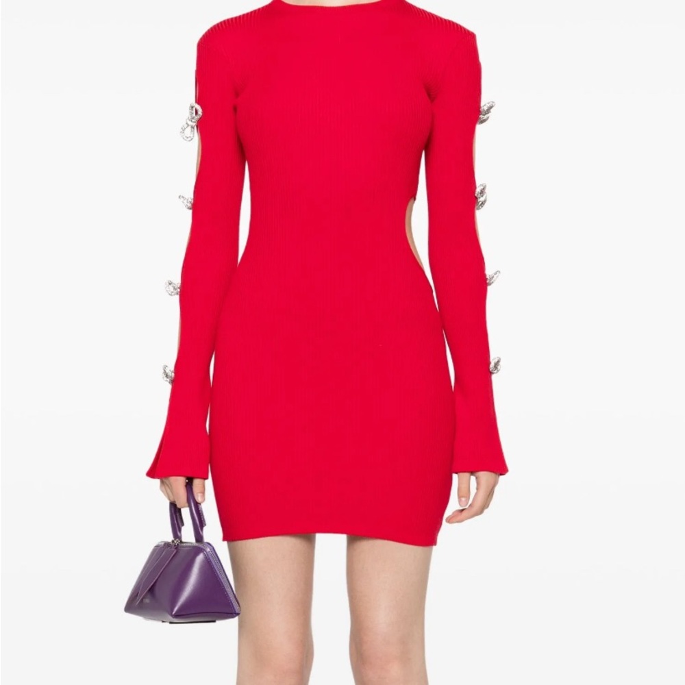 Mach & Mach Elegant Red Dress with Silver Accents